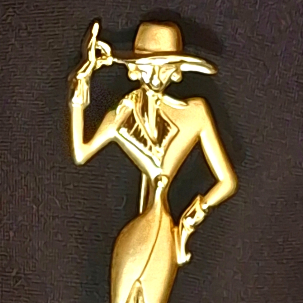 Elegant Brushed Gold-Tone Figural Woman Brooch